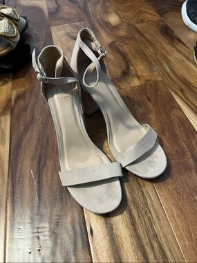 a new day Taupe Suede Block Heel Ankle Strap Sandals